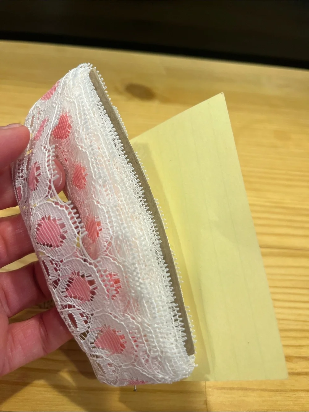 White Lace Trim with Pink Accent